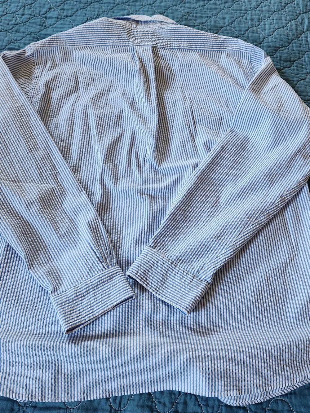 Brooks Brothers Blue and White Striped Seersucker Button-Down Shirt Size L - Picture 8 of 11